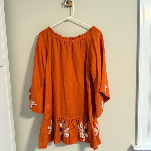 JUAN DE‎ DIOS Mexico Lindo Linen Mini Dress Embroidered SIZE XS Terracotta - Picture 5 of 12